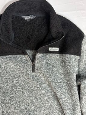 Eddie Bauer Quarter Zip Fleece Pullover XL Gray Black Sweater Mens